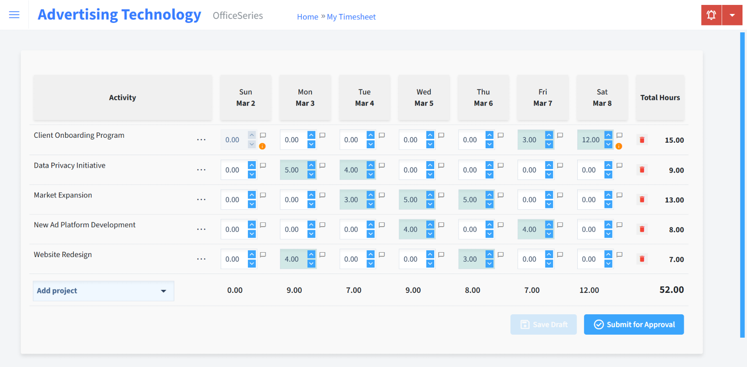 Advertising Technology Timesheet Time Entry