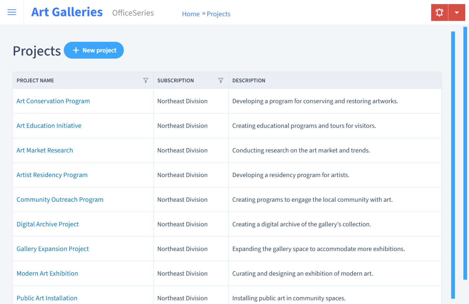 Art Galleries Timesheet Projects
