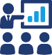 Icon of a person presenting a bar chart to a team, symbolizing improved productivity through smart time tracking.