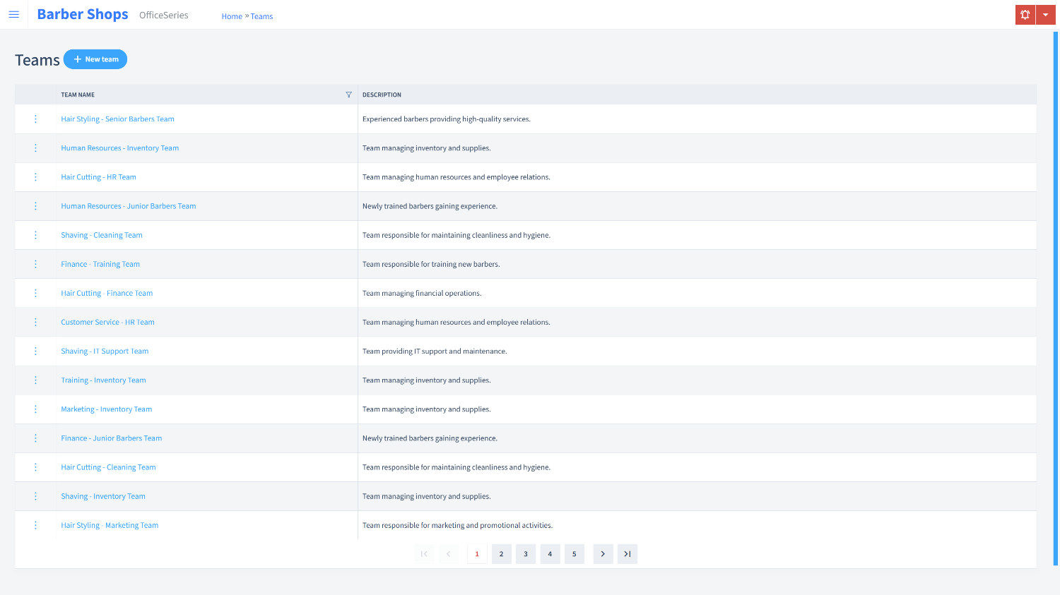 Barber Shops Timesheet Teams