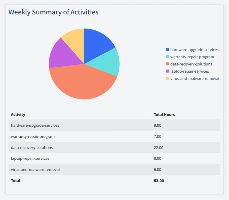 Computer Repair Timesheet Activity Summary