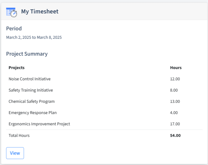Health And Safety Timesheet Dashboard