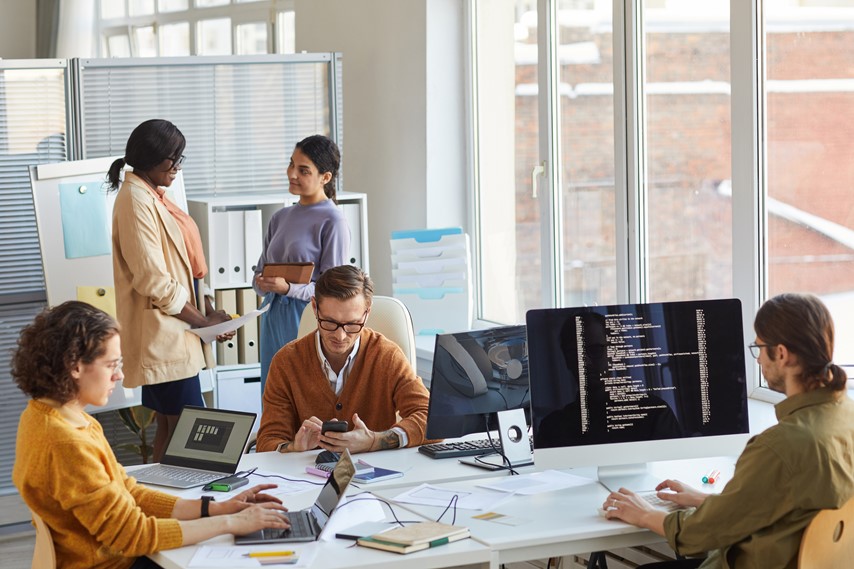 IT development team working in an office