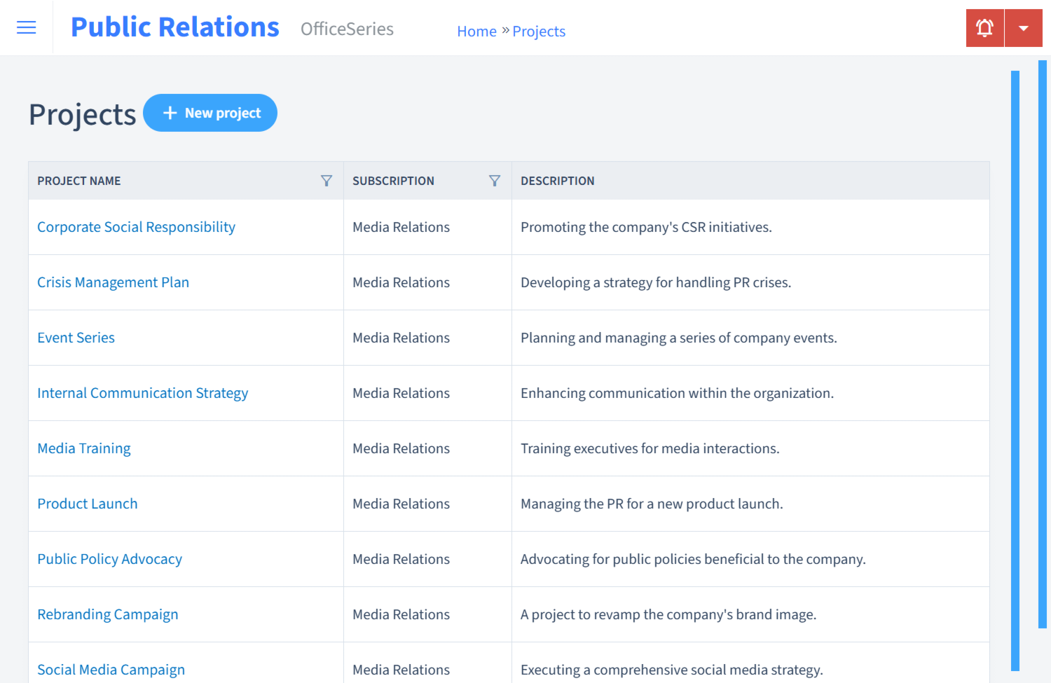 Public Relations Timesheet Projects