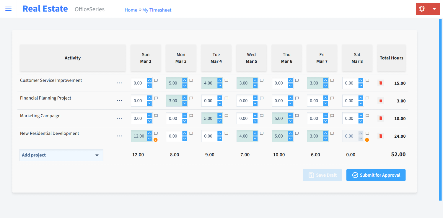Real Estate Timesheet Time Entry
