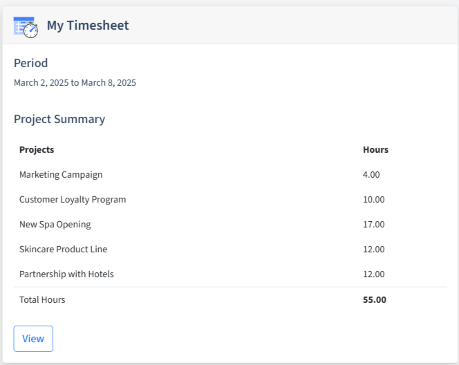 Spa And Wellness Timesheet Dashboard